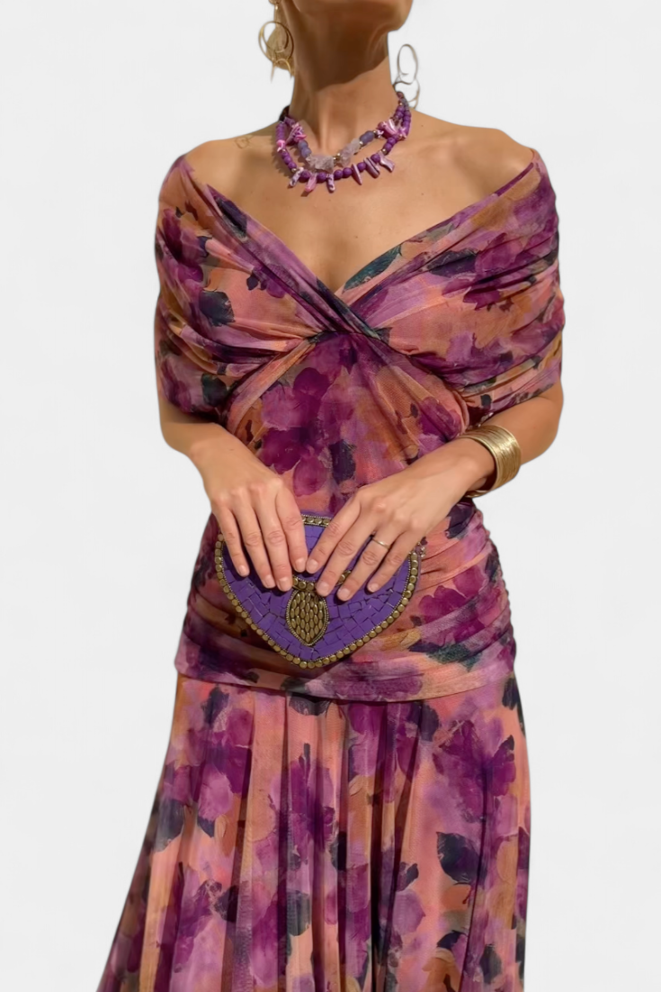 Sarah | Off Shoulder Chiffon Midi Dress 11