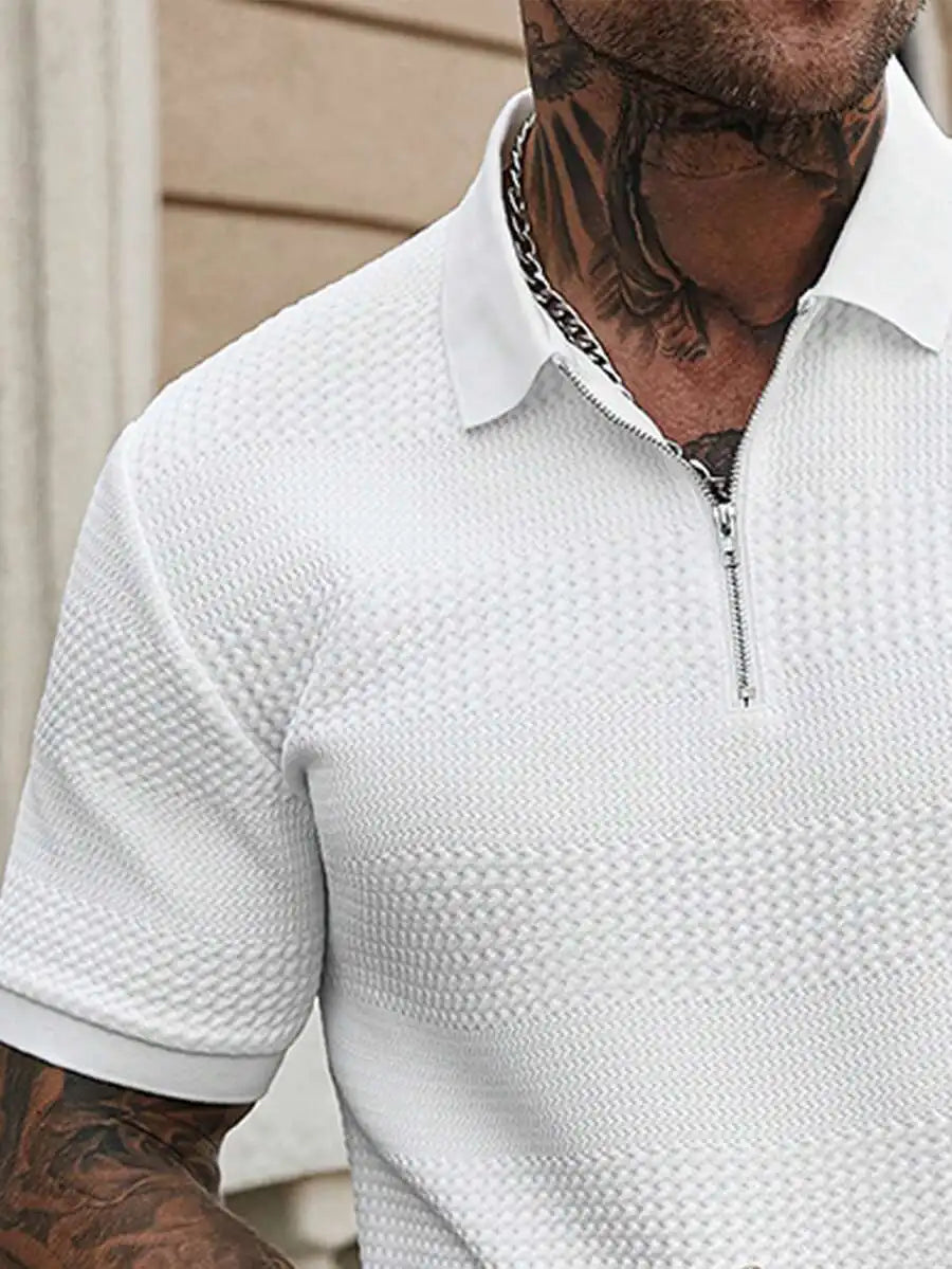 Textured Half-Zip Polo & Shorts Set
