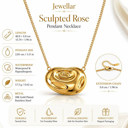 Sculpted Rose Pendant Necklace - 18K Gold Plated 2
