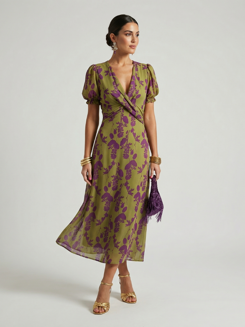 Serena | V-Neck Wrap Midi Dress 0
