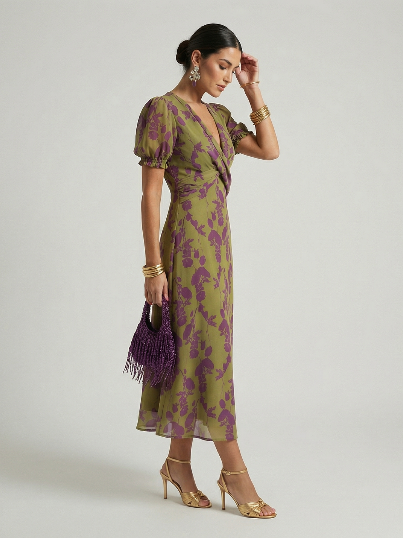 Serena | V-Neck Wrap Midi Dress 1