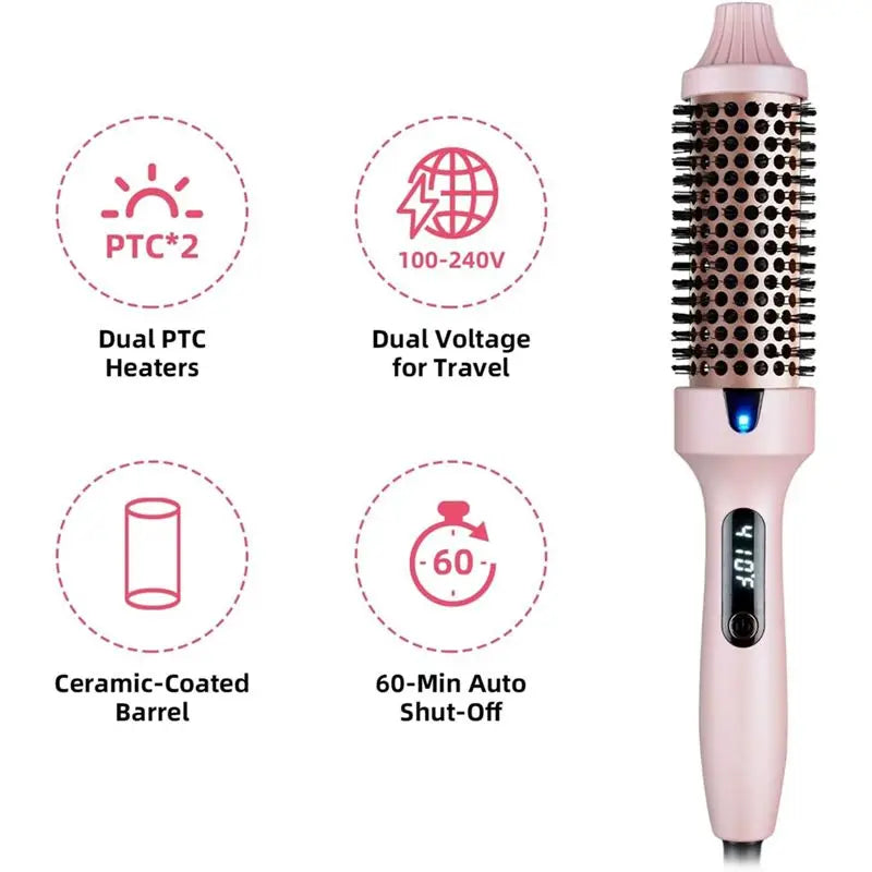 A04V Thermal Brush Curling Brush, Negative Ionic Heated Thermal Round Brush For Blowout Look, Curling & Straightener EU Plug