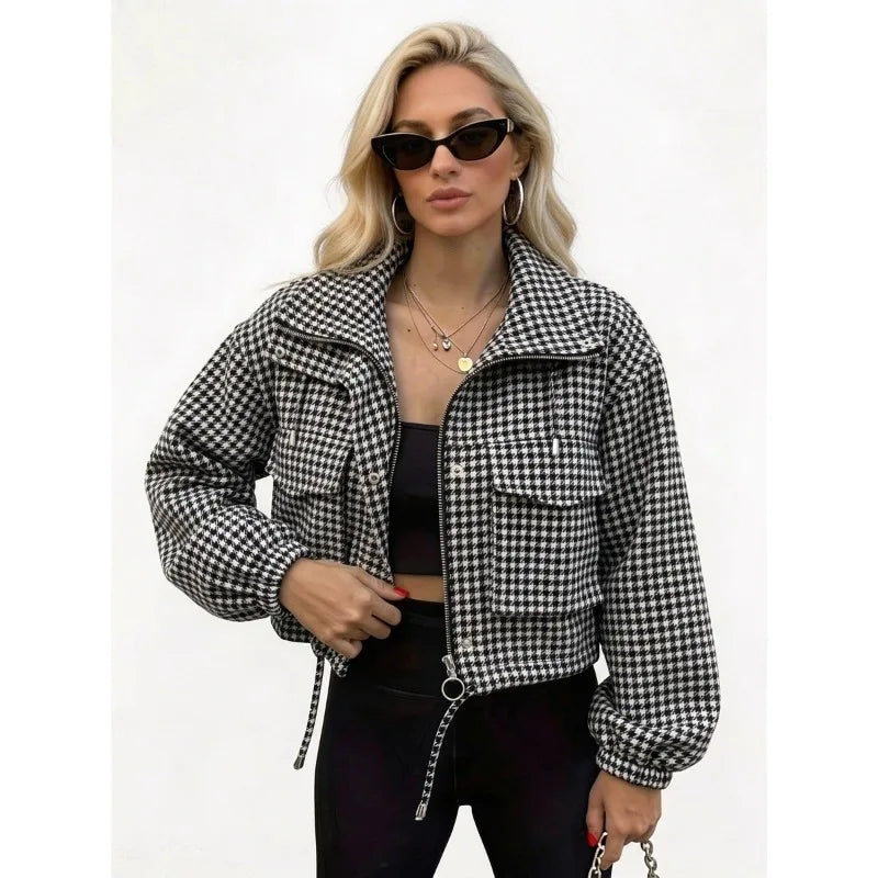 Effortless Style Plaid Cropped Jacket