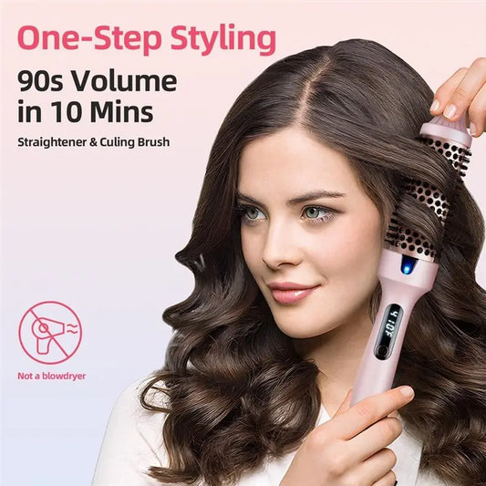 A04V Thermal Brush Curling Brush, Negative Ionic Heated Thermal Round Brush For Blowout Look, Curling & Straightener EU Plug