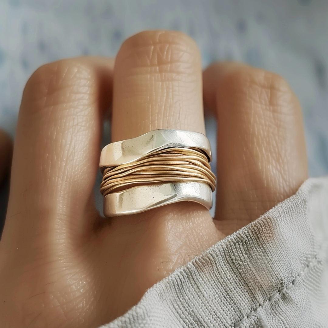 Silver Ring with Golden Strands 0
