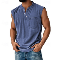 Sleeveless Henley Tank Shirt – Casual Vintage Style 0