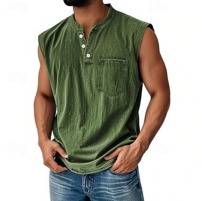 Sleeveless Henley Tank Shirt – Casual Vintage Style 4