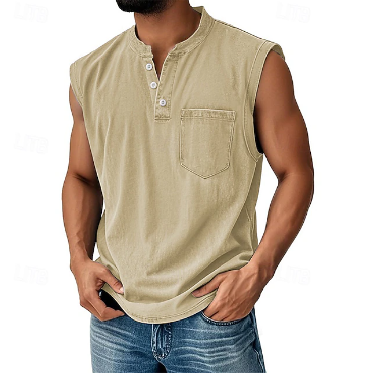 Sleeveless Henley Tank Shirt – Casual Vintage Style 5