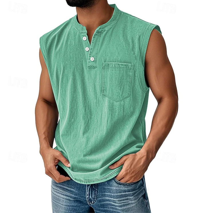 Sleeveless Henley Tank Shirt – Casual Vintage Style 6