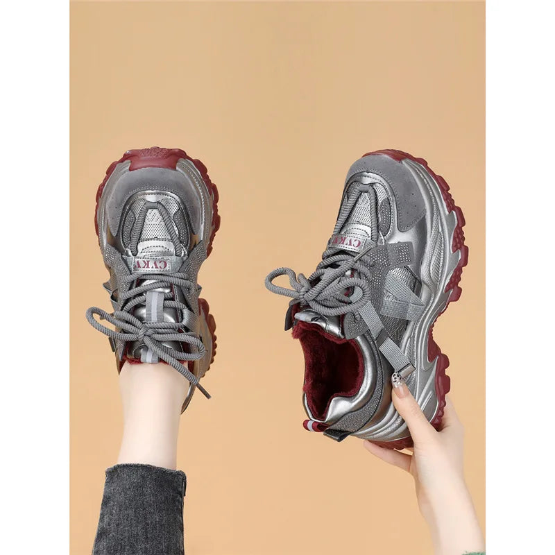 Slimming Lightweight Casual Shoes for Short Women Dad Sneakers Fall Winter New Style Hand-Painted Balance Pigskin Leather 0