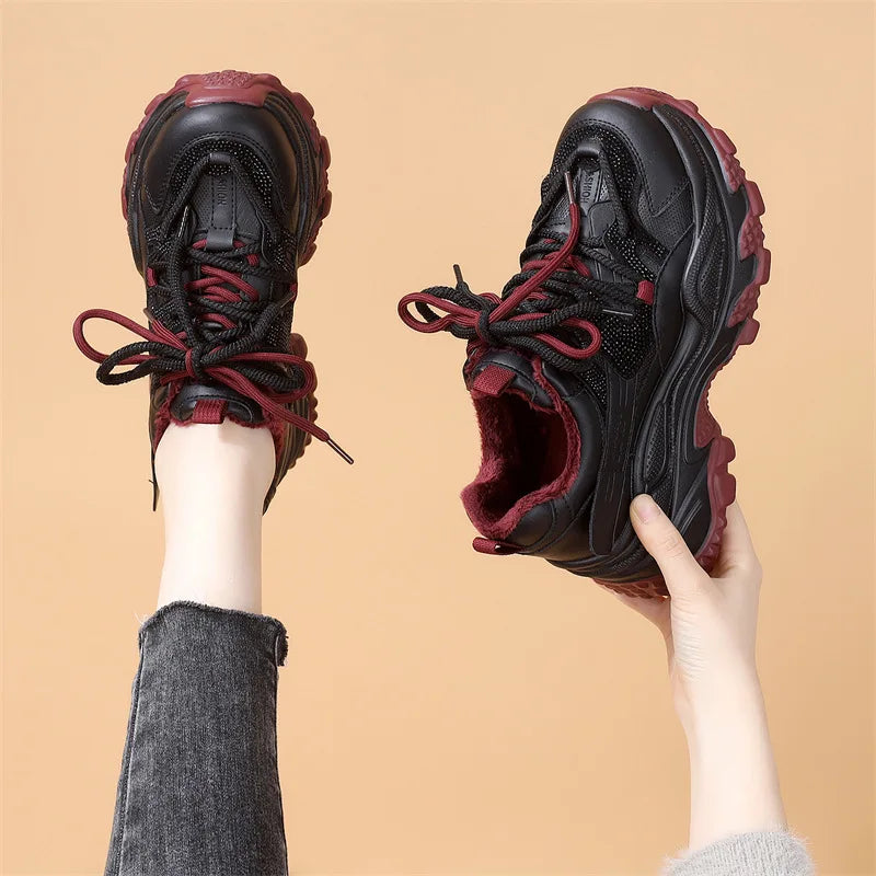 Slimming Lightweight Casual Shoes for Short Women Dad Sneakers Fall Winter New Style Hand-Painted Balance Pigskin Leather 2
