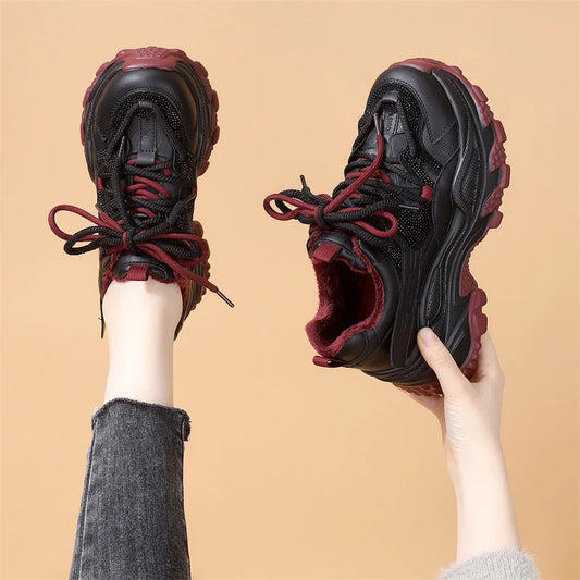 Slimming Lightweight Casual Shoes for Short Women Dad Sneakers Fall Winter New Style Hand-Painted Balance Pigskin Leather 2