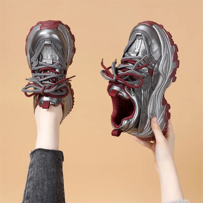 Slimming Lightweight Casual Shoes for Short Women Dad Sneakers Fall Winter New Style Hand-Painted Balance Pigskin Leather 3