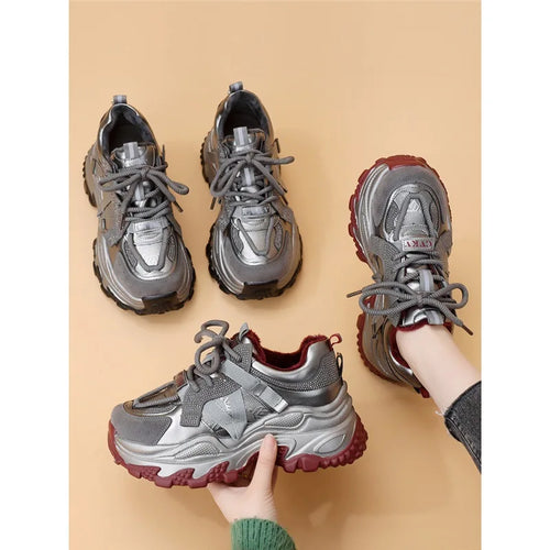 Slimming Lightweight Casual Shoes for Short Women Dad Sneakers Fall Winter New Style Hand-Painted Balance Pigskin Leather 4