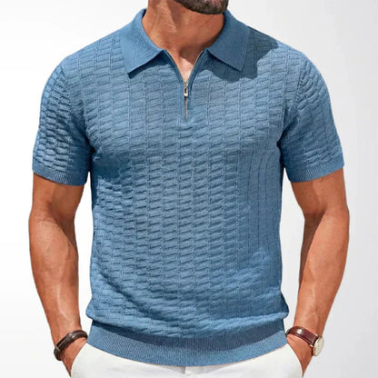 Smart-Casual Viscose Knit Polo Shirt with Zip Neck and Ribbed Hem 0