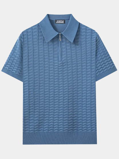 Smart-Casual Viscose Knit Polo Shirt with Zip Neck and Ribbed Hem 1
