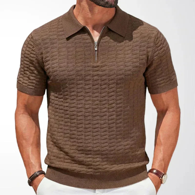Smart-Casual Viscose Knit Polo Shirt with Zip Neck and Ribbed Hem 3