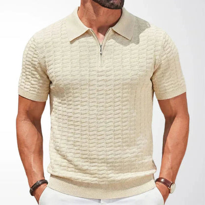 Smart-Casual Viscose Knit Polo Shirt with Zip Neck and Ribbed Hem 4