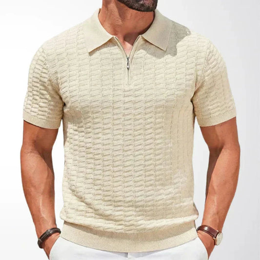 Smart-Casual Viscose Knit Polo Shirt with Zip Neck and Ribbed Hem 4