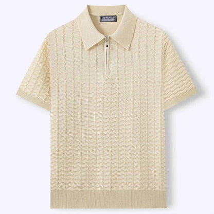 Smart-Casual Viscose Knit Polo Shirt with Zip Neck and Ribbed Hem 5