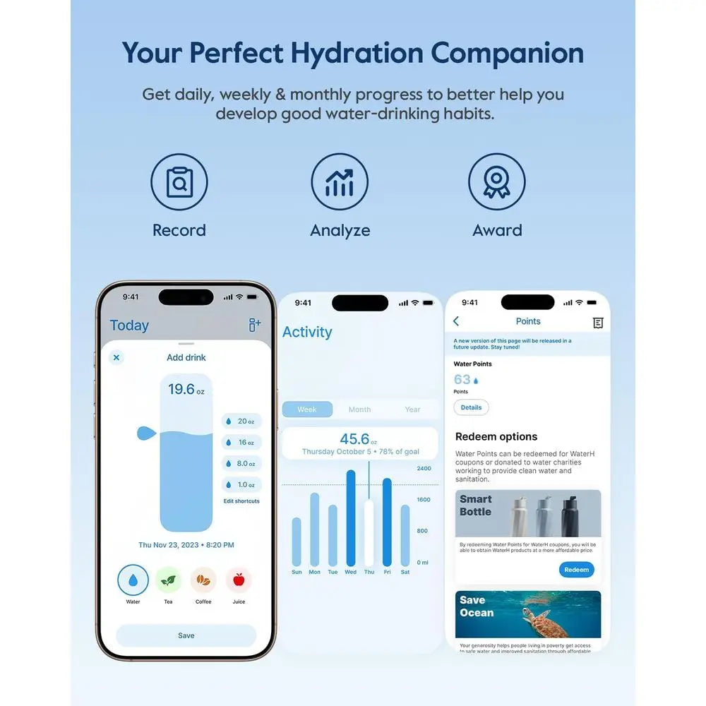 Smart Hydration | 24oz Stainless Steel Insulated Water Bottle with Reminder App | BPA-Free Design for Health Tracking 3