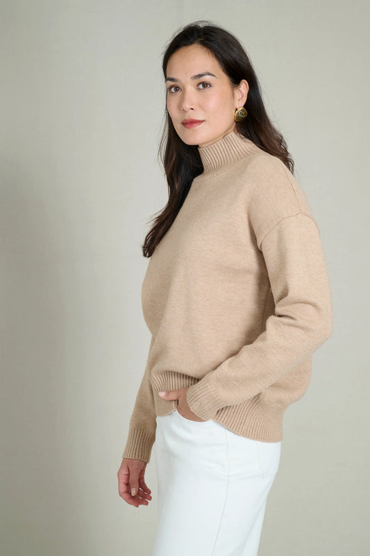 Soft and warm beige high-neck sweater 0