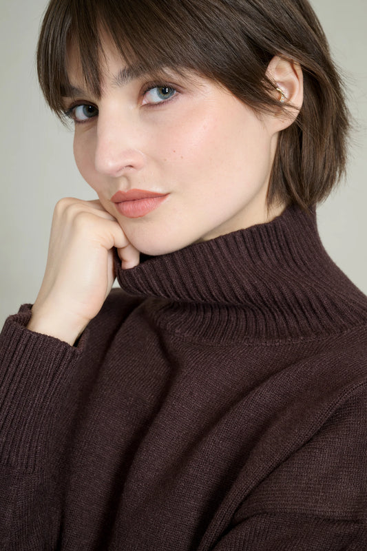 Soft and warm chocolate high-neck sweater 4