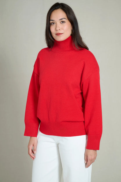 Soft and warm red high-neck sweater 2