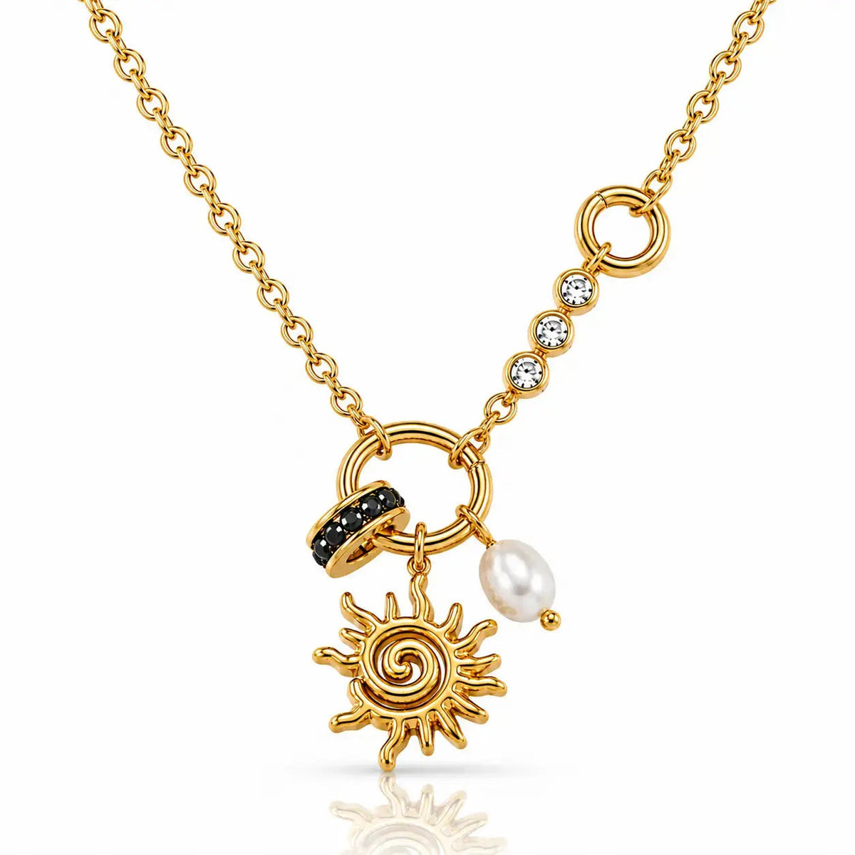Solar Charm Pearl Necklace - 18K Gold Plated 0