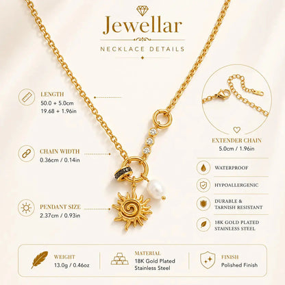Solar Charm Pearl Necklace - 18K Gold Plated 2