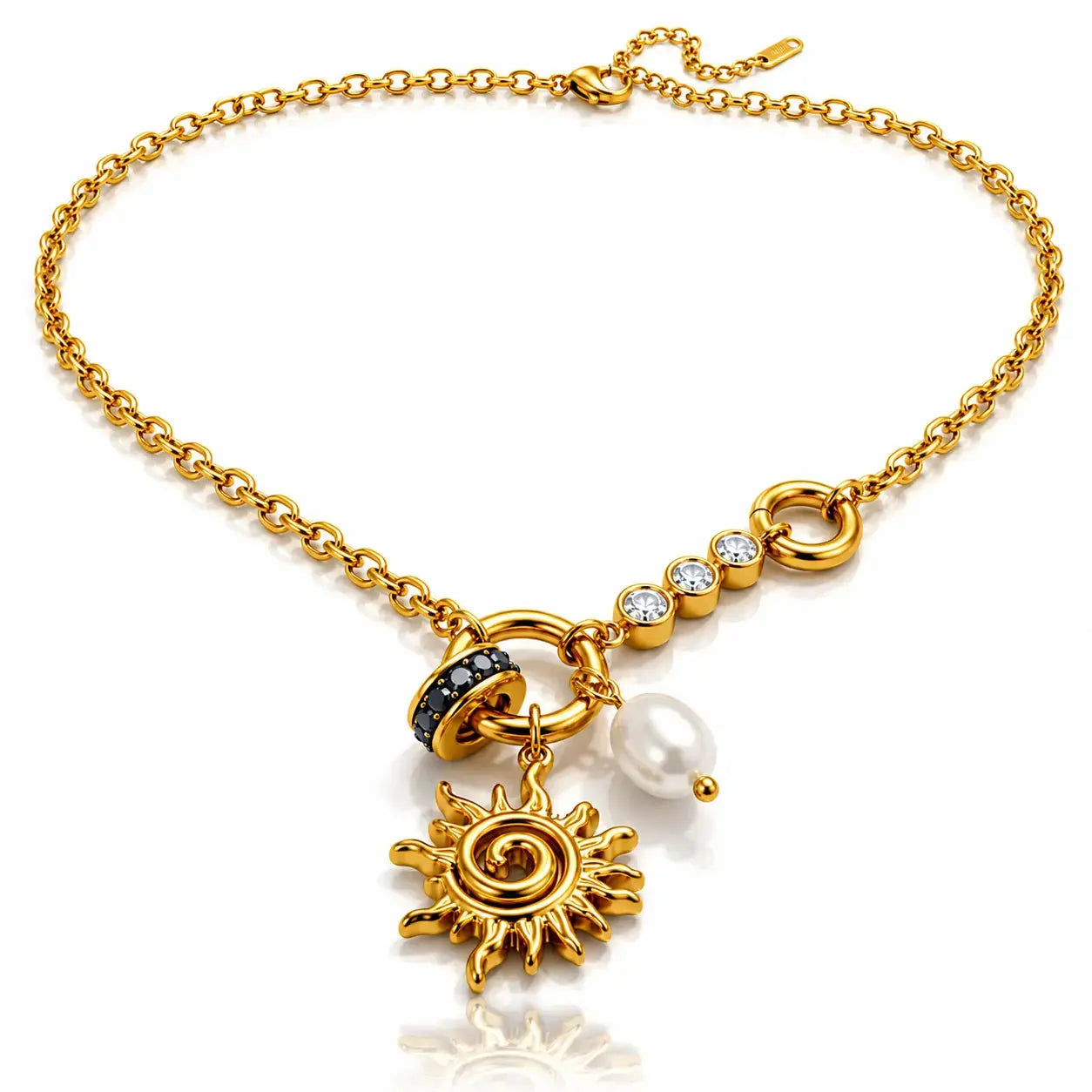 Solar Charm Pearl Necklace - 18K Gold Plated 3