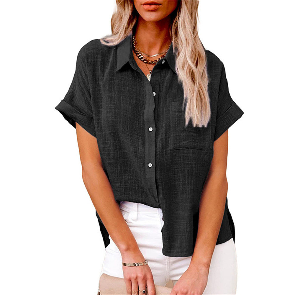 Sophia | Casual Relaxed Short Sleeve Button-Down Shirt 0