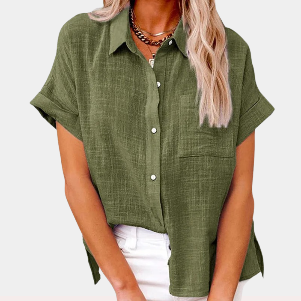Sophia | Casual Relaxed Short Sleeve Button-Down Shirt 1