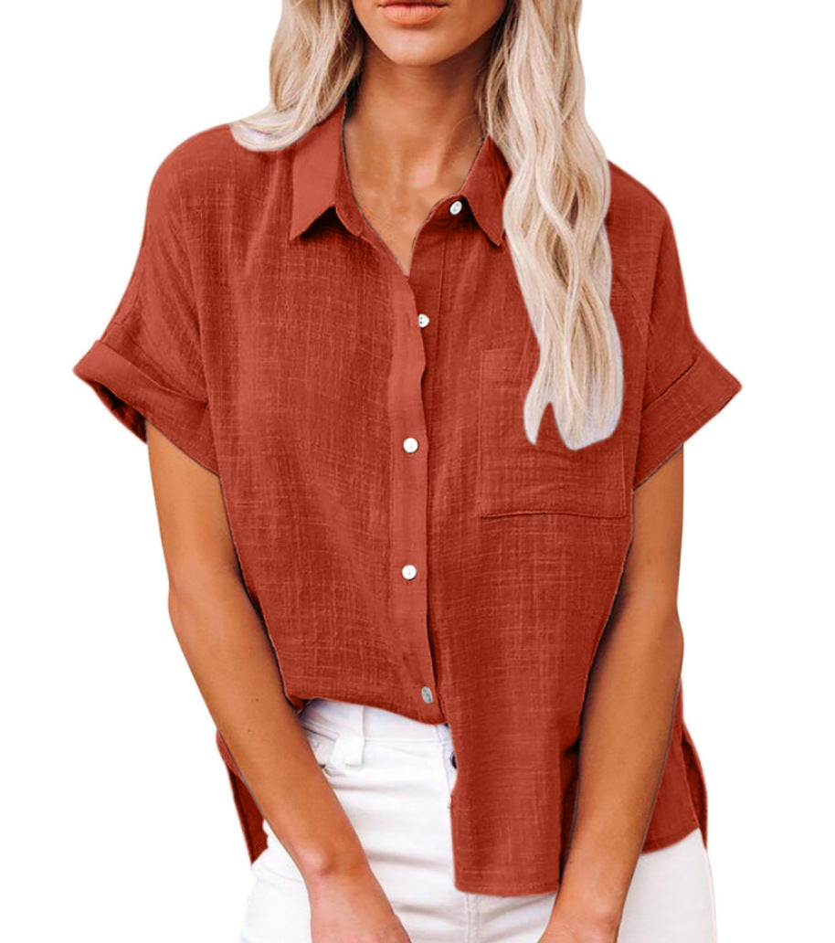 Sophia | Casual Relaxed Short Sleeve Button-Down Shirt 8