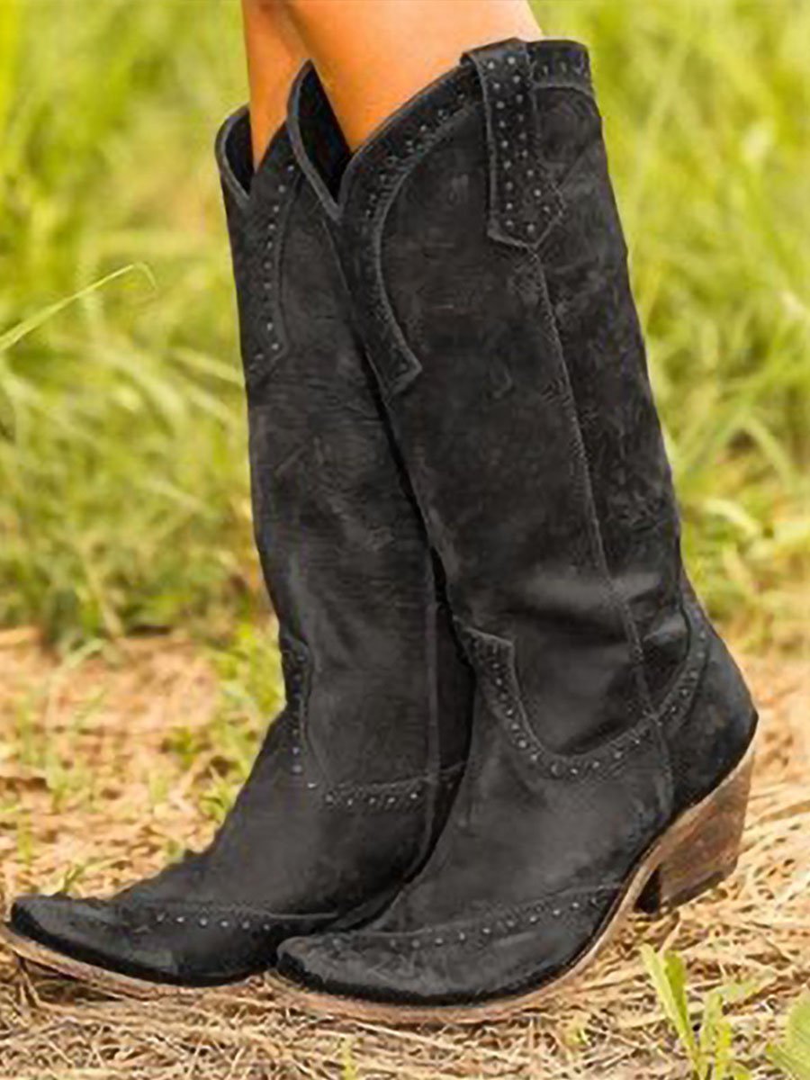 Sophia | Distressed Studded Knee-High Cowboy Boots 1