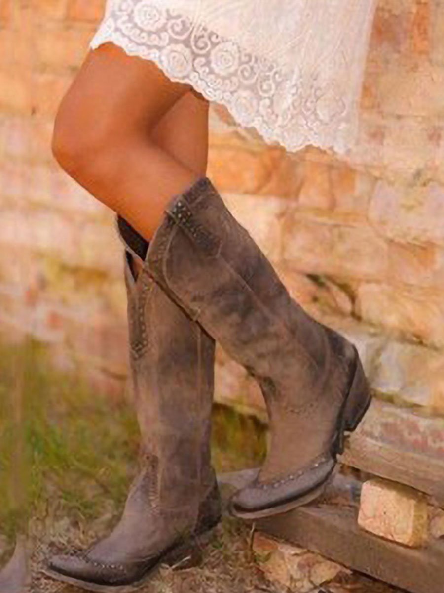 Sophia | Distressed Studded Knee-High Cowboy Boots 3