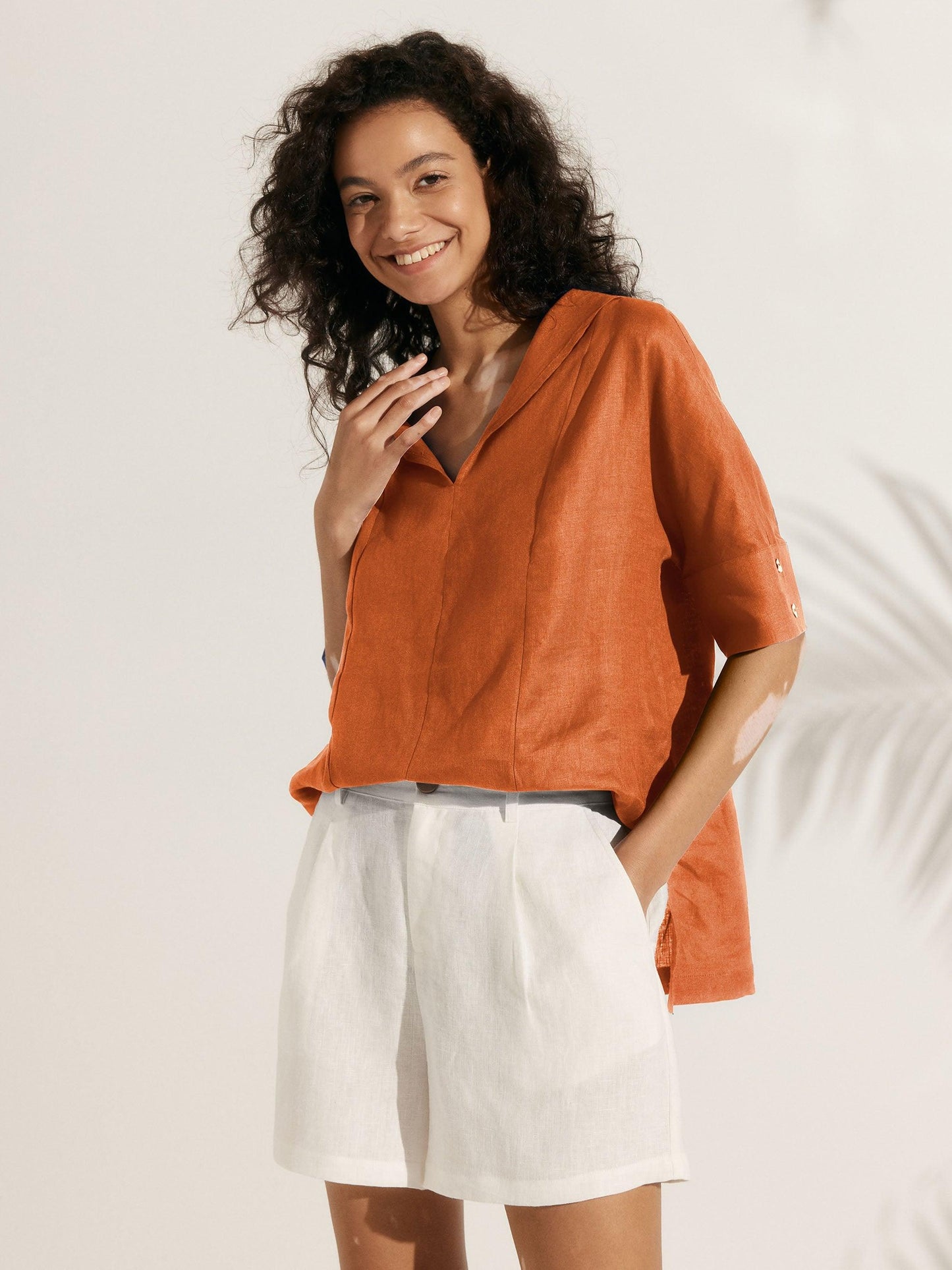 Sophie | Chic Relaxed Fit White Linen Shirt for Women 10