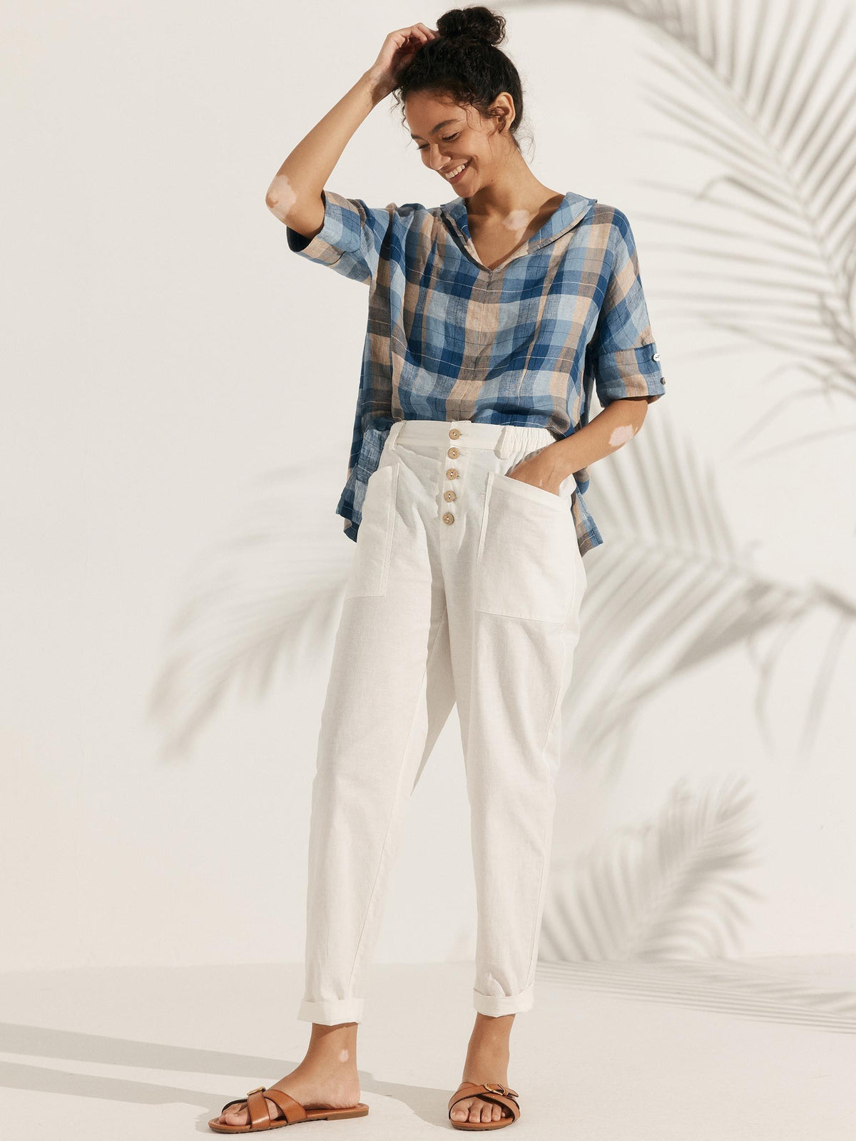 Sophie | Chic Relaxed Fit White Linen Shirt for Women 6