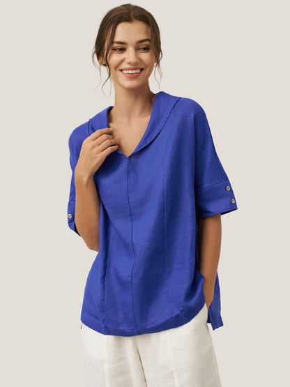 Sophie | Chic Relaxed Fit White Linen Shirt for Women 8