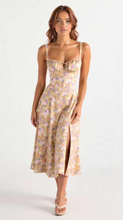 Sophie | Elegant Floral Midi Dress with Sweetheart Neckline 0