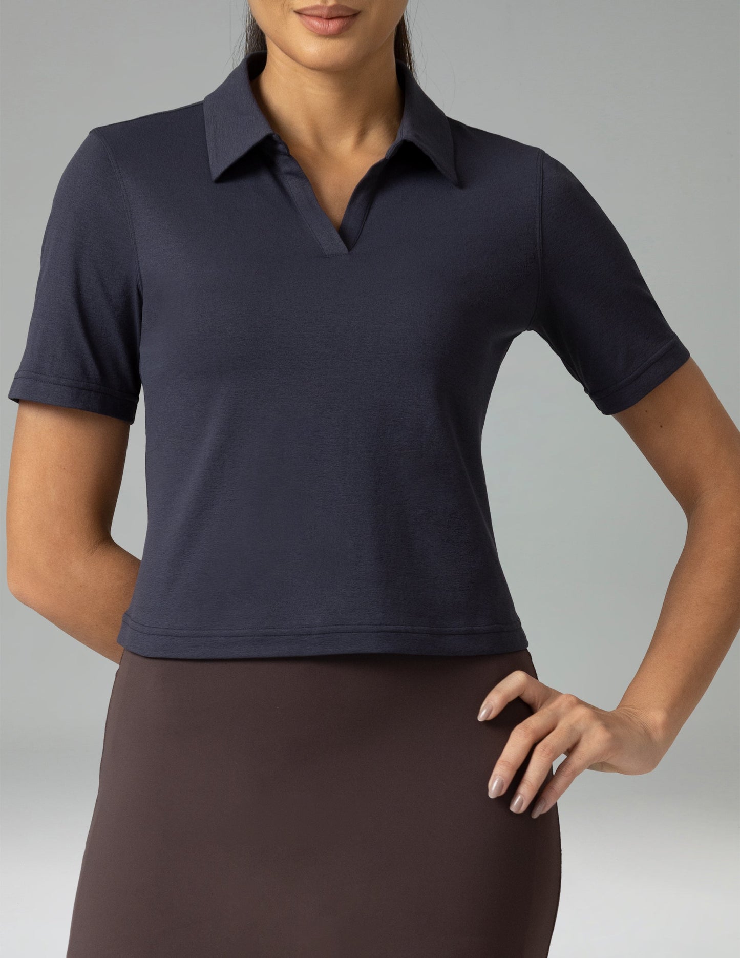 Sorona V-Neck Cropped Polo Shirt – Relaxed Fit 0
