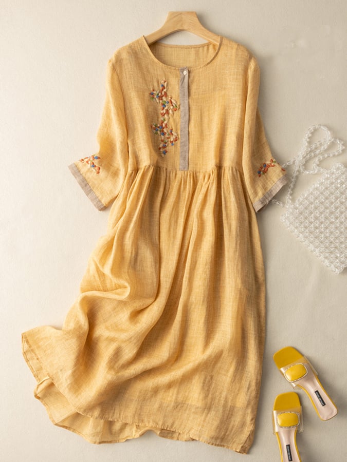 Stefania | Embroidered Linen Midi Dress 1