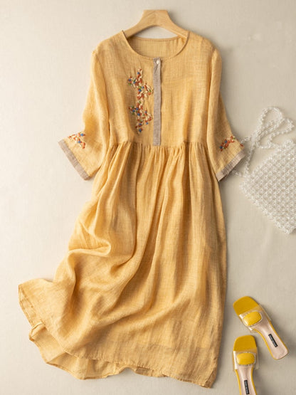 Stefania | Embroidered Linen Midi Dress 1