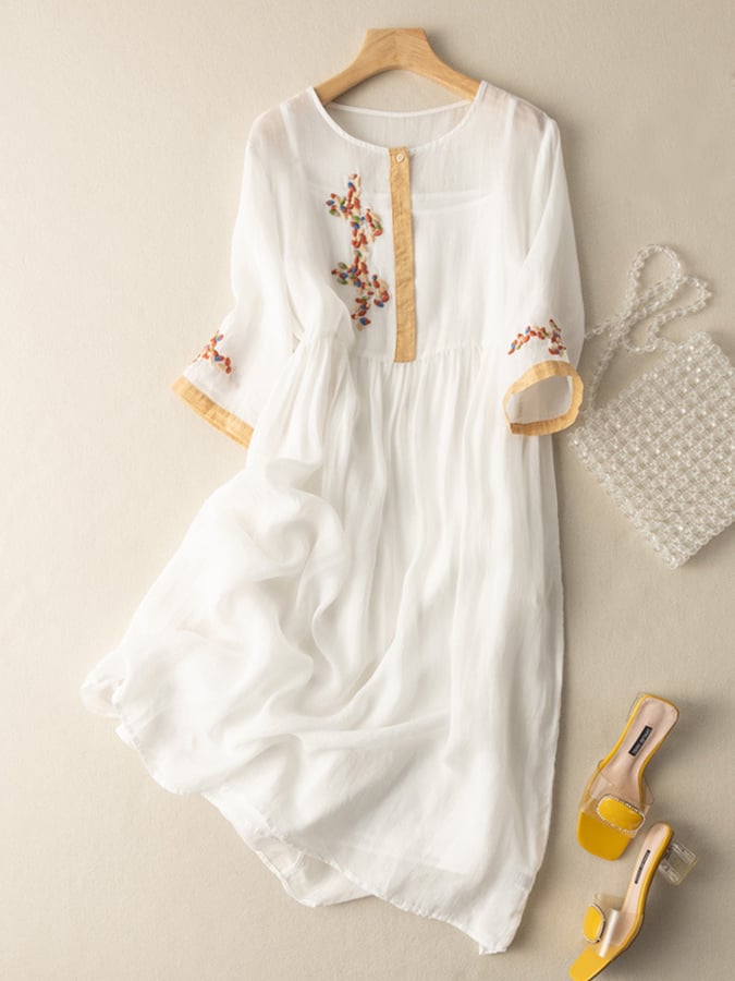 Stefania | Embroidered Linen Midi Dress 3