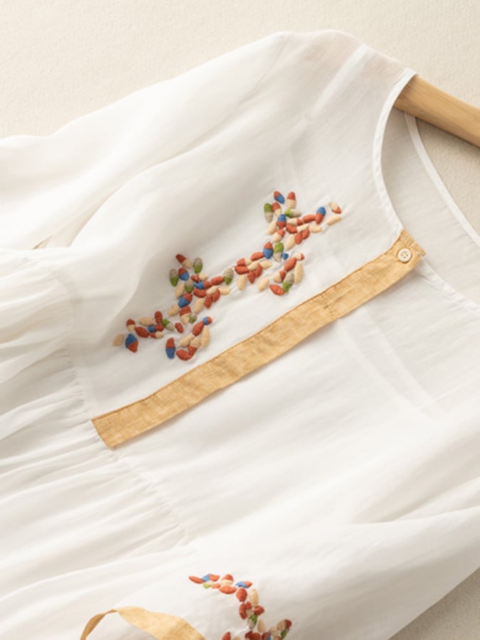 Stefania | Embroidered Linen Midi Dress 4