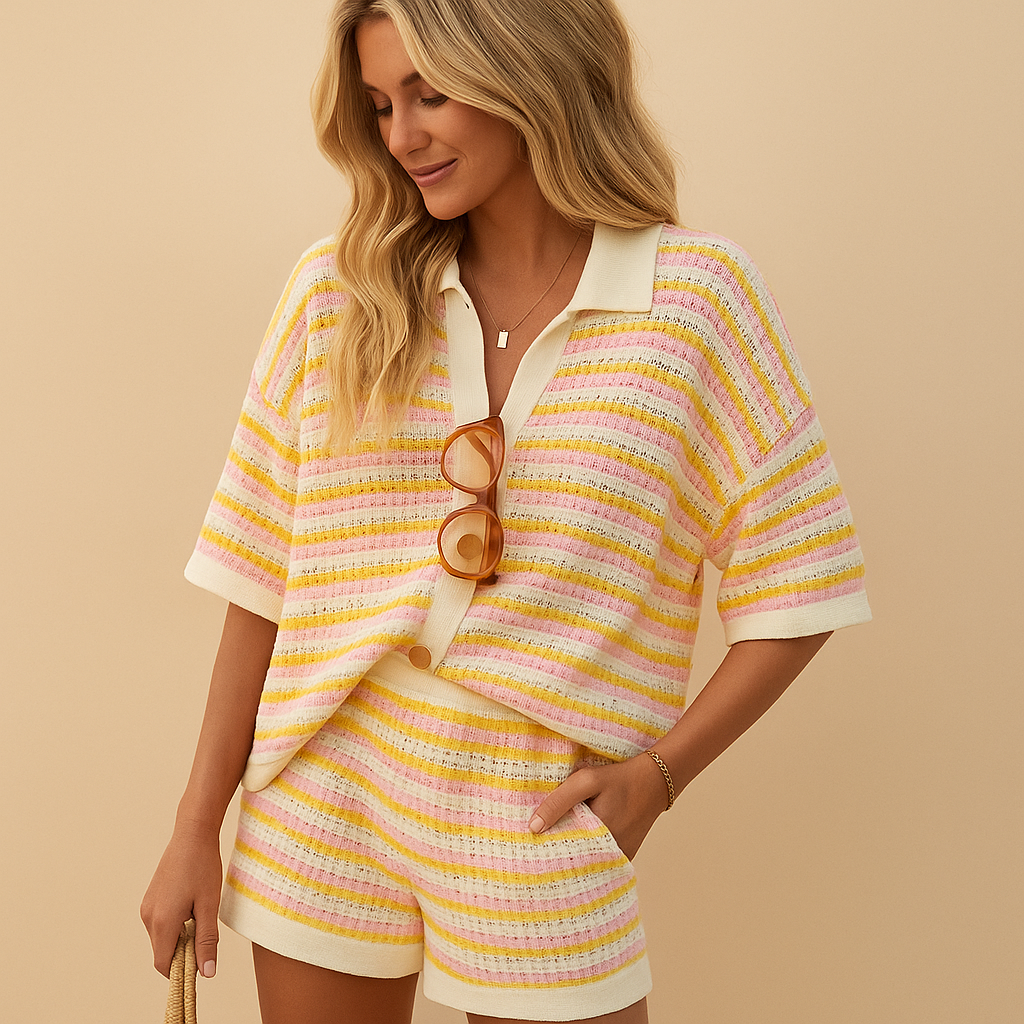 Striped blouse and shorts set for women | Ruby 0