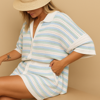 Striped blouse and shorts set for women | Ruby 1