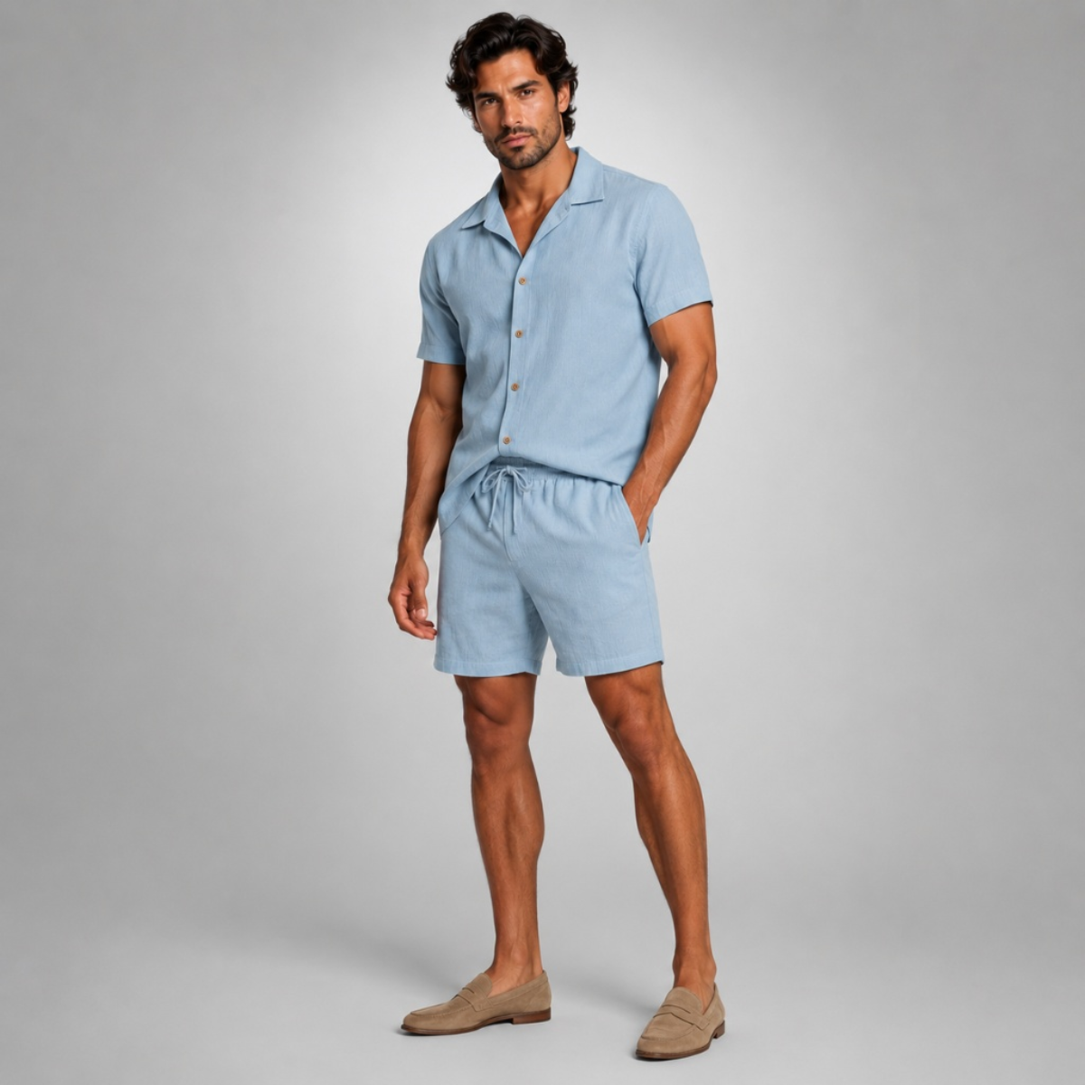 Summer Co-Ord | Women's Outfit - Linen Shirt and Shorts Set with Elastic Waistband | Lightweight Style for Warm Days 3
