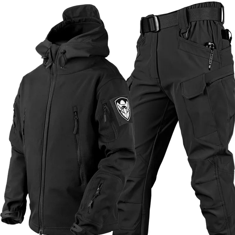 Tactical Polyester Jacket and Pants Set with Hood and Zip Pockets 0