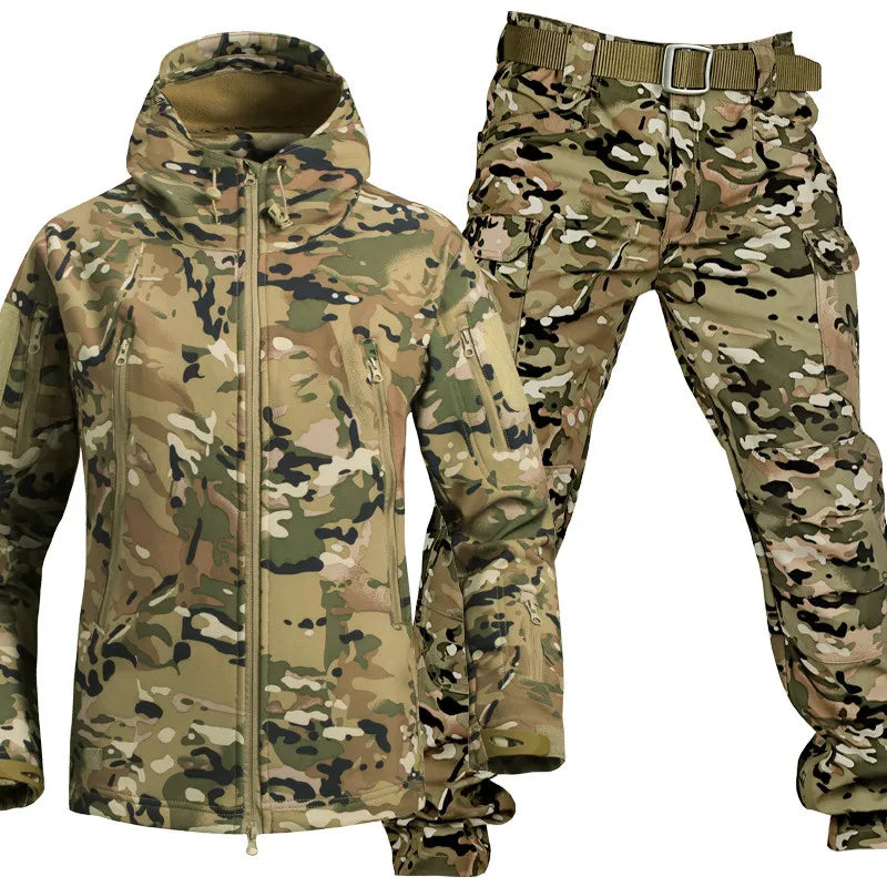 Tactical Polyester Jacket and Pants Set with Hood and Zip Pockets 1